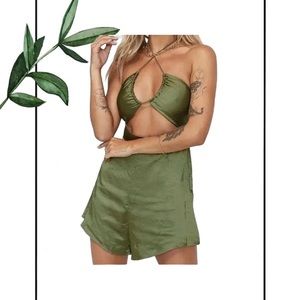 Princess Polly Green Halter Satin Romper